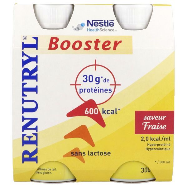 CLINUTREN RENUTRYL BOOSTER Denrée alimentaire destinée à des fins médicales spéciales, saveur fraise, 300 ml x 4