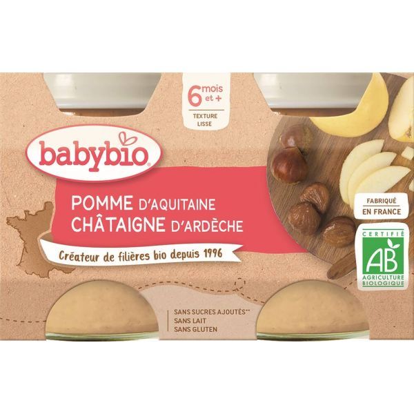 Babybio Petits Pots Pomme Châtaigne BIO - dès 6 mois - 2 x 130g