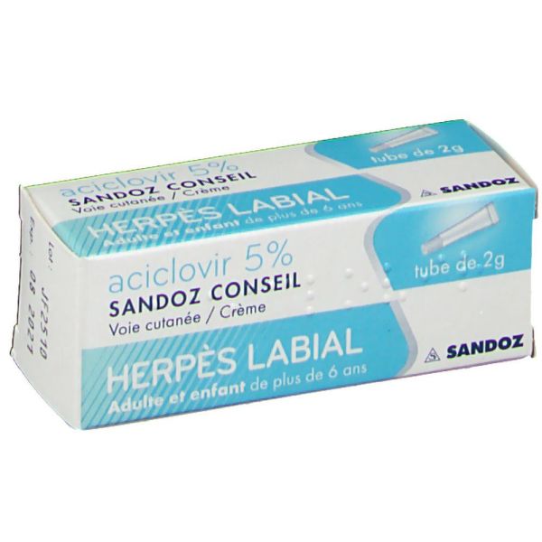 Aciclovir Sandoz Conseil 5 % Creme 1 Tube(S) Aluminium Verni De 2 G