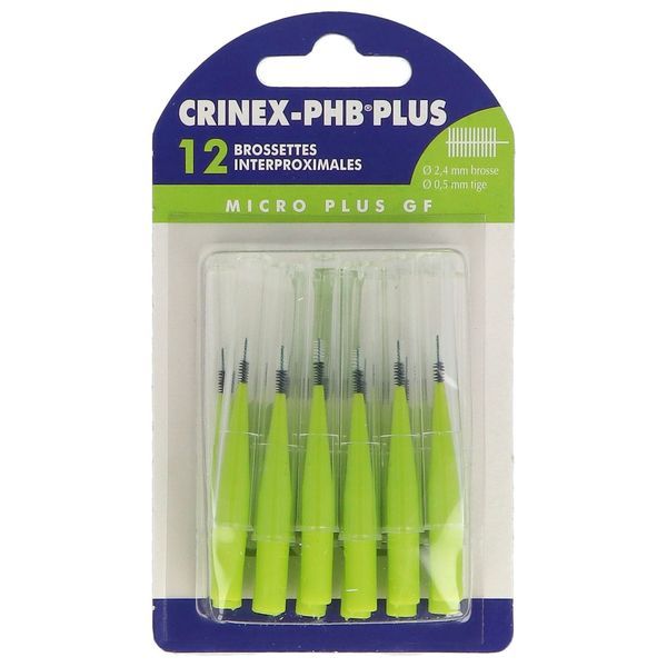CRINEX - PHB PLUS Brossette interdentaire cylindrique compacte, micro plus, vert, blister 12