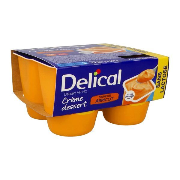 DELICAL SANS LACTOSE CREME DESSERT HP HC Denrée alimentaire destinée à des fins médicales spéciales, abricot, pot 200 g x 4