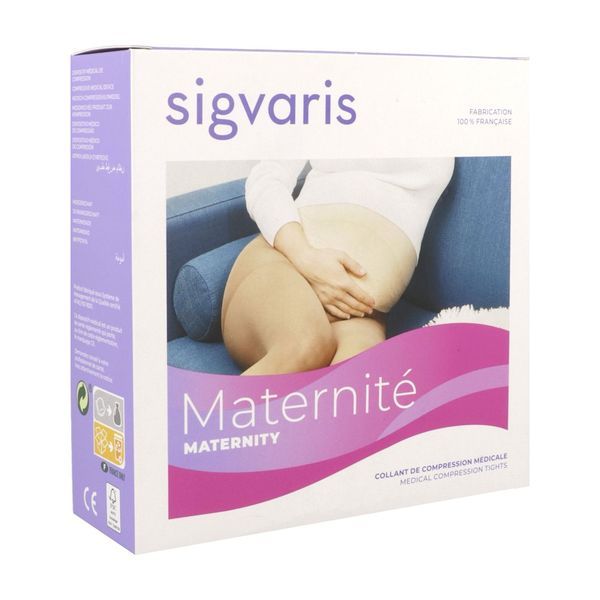 SIGVARIS 2 MATERNITE Collant médical de compression classe 2, maternité, opaque, noir, long, large (ref. 307219), paire