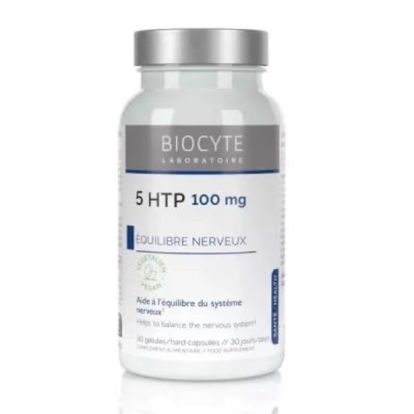 BIOCYTE 5 HTP 100 MG Gélule, complément alimentaire à base de L-5-hydroxytryptophane et vitamine B6, Pot 30