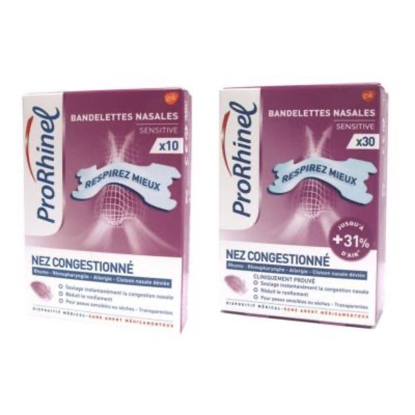 BREATHE RIGHT SENSITIVE Bandelette nasale adhésive, nez congestionné, peau sèche ou sensible, bt 30