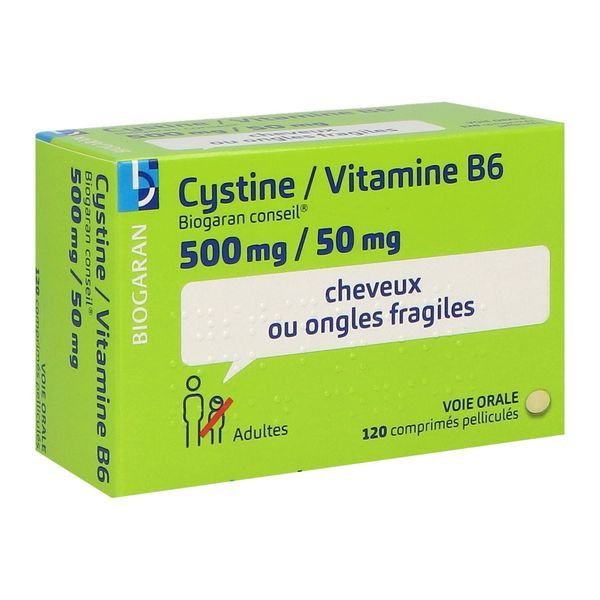 CYSTINE VITAMINE B6 BIOGARAN CONSEIL Comprimé pelliculé 500 mg/50 mg, boîte 120