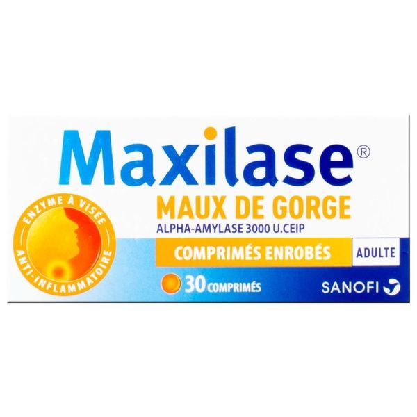MAXILASE MAUX DE GORGE ALPHA AMYLASE Comprimé enrobé 3000 U CEIP, boîte 30