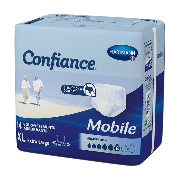 CONFIANCE MOBILE ABSORPTION 6 Slip absorbant jetable pour incontinence urinaire, adulte, Xlarge (ref. 915704), sac 14