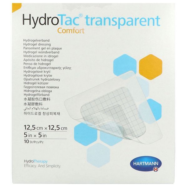 HYDROTAC TRANSPARENT COMFORT Pansement hydrogel, adhésif, stérile, 12,5 cm x 12,5 cm (ref. 685921), bt 10