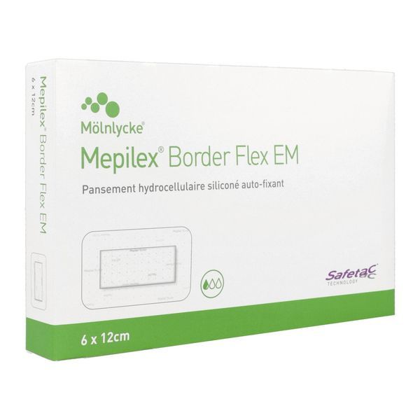 MEPILEX BORDER FLEX EM Pansement hydrocellulaire siliconé, bordé, flexible, forme mince, 6 cm x 12 cm (ref. 581320), bt 10