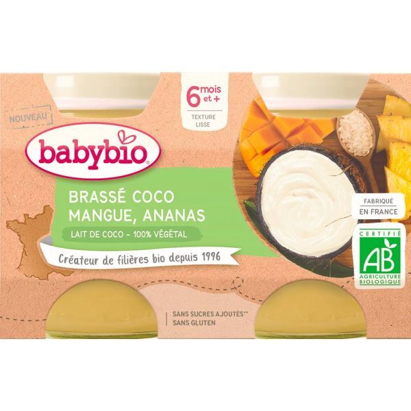 Babybio Brassé végétal au lait de Coco Mangue Ananas BIO - pots 2 x 130 g