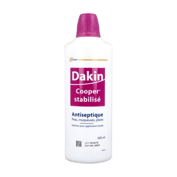 Dakin Cooper Stabilise Solution Pour Application Locale 1 Flacon(S) Polyethylene Haute Densite (Pehd) Dioxyde De Titane Noir De Charbon De 500 Ml