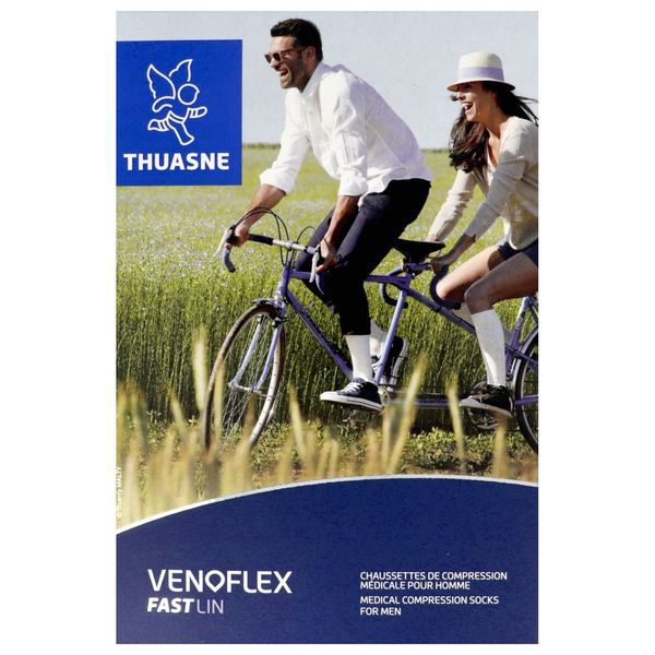 VENOFLEX 2 FAST LIN HOMME Chaussette médicale de compression classe 2, côtelée, pour homme, grège, long, taille 4, paire