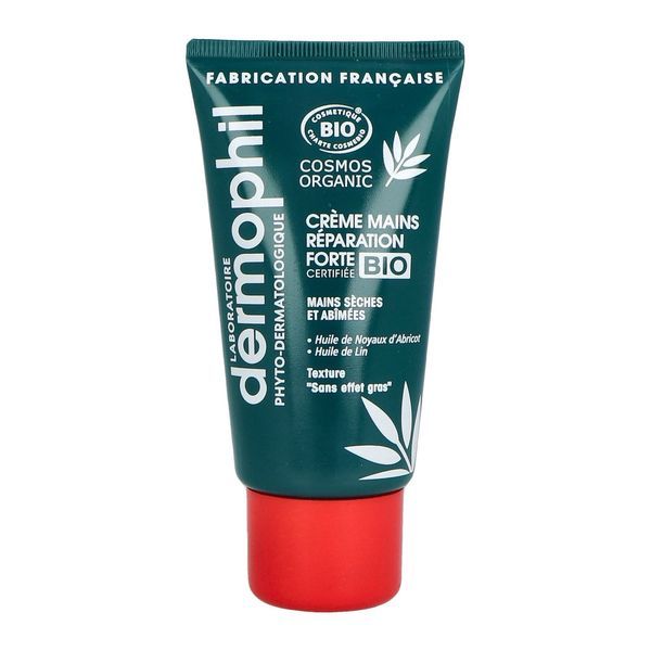 DERMOPHIL PHYTO DERMATOLOGIQUE CREME MAINS REPARATION FORTE BIO Crème réparatrice bio pour les mains, tube 75 ml