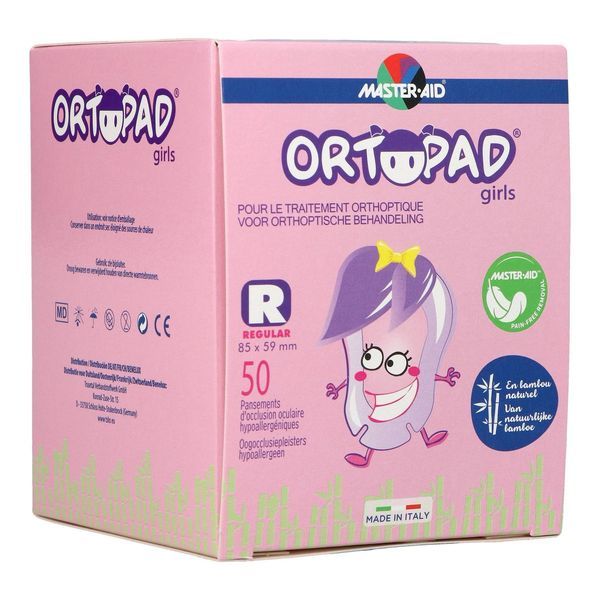ORTOPAD FOR GIRLS GRANDS MOTIFS REGULAR Pansement orthoptique hypoallergénique, adhésif, décoré, bt 50