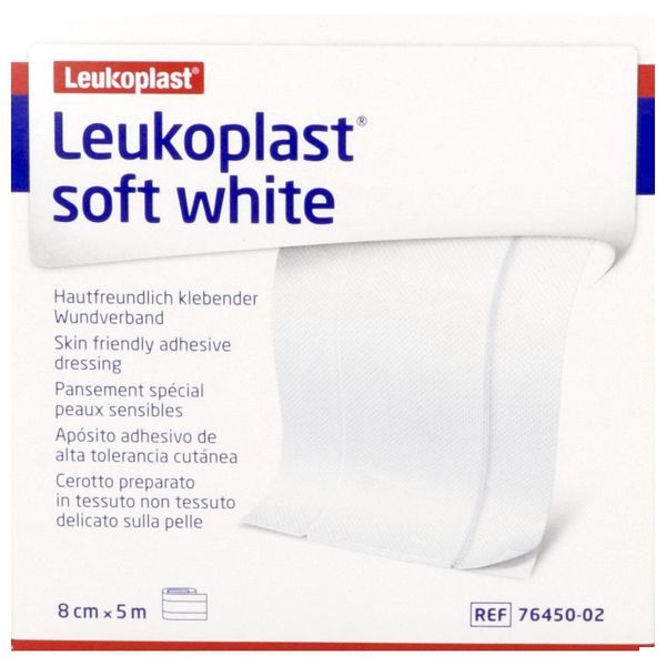 LEUKOPLAST SOFT WHITE Pansement adhésif extensible, hypoallergénique, bande, 5 m x 8 cm (ref. 76450-02), unité
