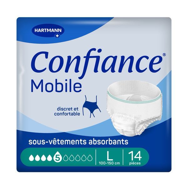 CONFIANCE MOBILE ABSORPTION 5 Slip absorbant jetable pour incontinence urinaire, adulte, taille L (ref. 166665), sac 14