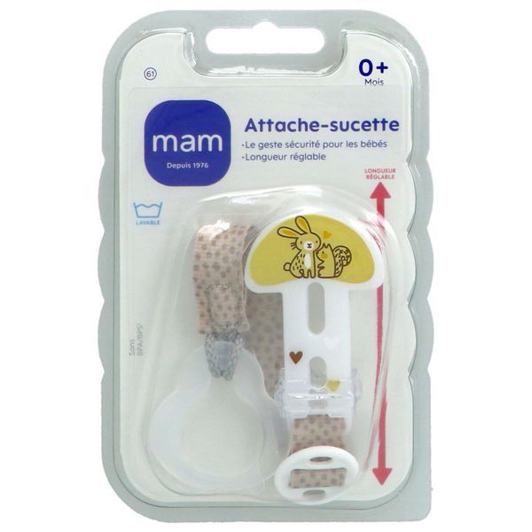 MAM ATTACHE SUCETTE COLLECTION DECOR Attache sucette réglable, coloré, motif fantaisie, sans bisphénol A, unité