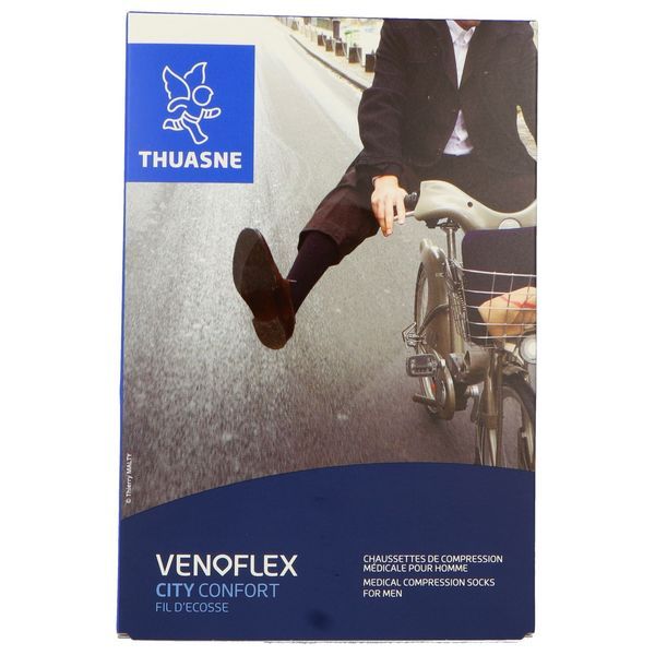 VENOFLEX 2 CITY CONFORT FIL D'ECOSSE MOINS Chaussette médicale de compression classe 2, pour homme, mollet fin, noir, normal, taille 1, paire