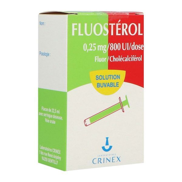 FLUOSTEROL Solution buvable 0,25 mg/800 UI/dose, flacon 22,5 ml avec seringue pour administration orale, bouchone de sécurité enfant