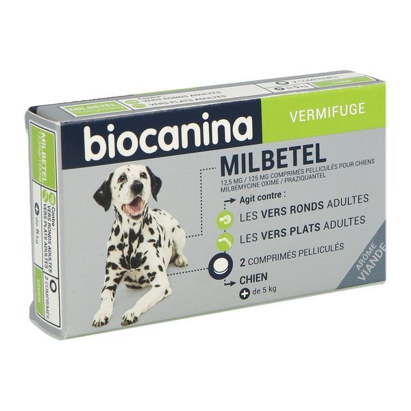 BIOCANINA VERMIFUGE MILBETEL CHIEN Comprimé sécable antiparasitaire, endectocide, chien, bt 2