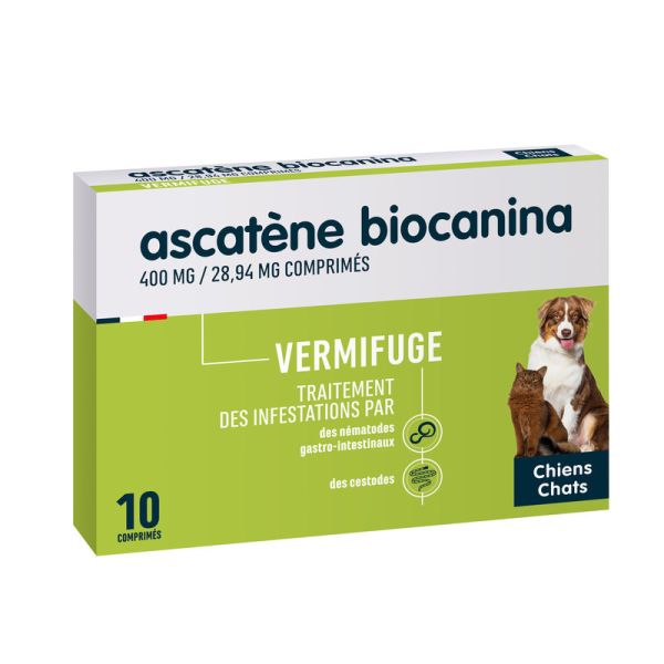 BIOCANINA VERMIFUGE ASCATENE Comprimé sécable anthelminthique pour chien et chat, bt 10