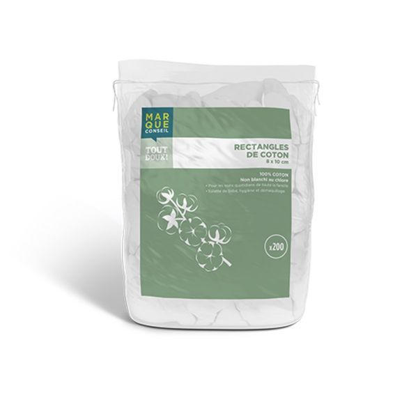 MARQUE CONSEIL RECTANGLE DE COTON VRAC Rectangle de coton 100 %, vrac, sachet 200