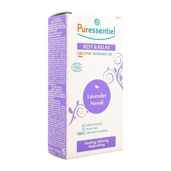 PURESSENTIEL DETENTE HUILE DE MASSAGE BIO Huile de massage à l'huile essentielle de lavande et de néroli, fl 100 ml