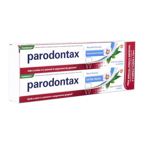 PARODONTAX FRAICHEUR INTENSE DENTIFRICE Dentifrice fluoré, fraîcheur intense, tube 75 ml x 2
