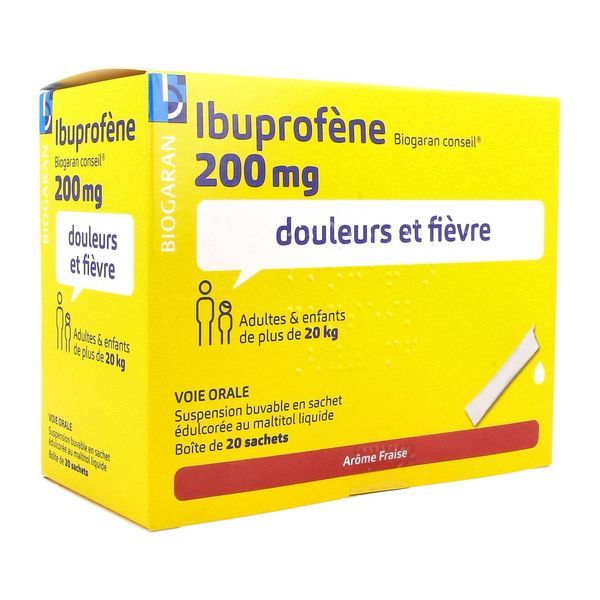 Ibuprofene Biogaran Conseil 200 Mg Suspension Buvable En Sachet Edulcoree Au Maltitol Liquide B/20