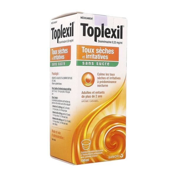 TOPLEXIL SANS SUCRE Solution buvable 0,33 mg/ml, boîte 1 flacon 150 ml avec gobelet doseur