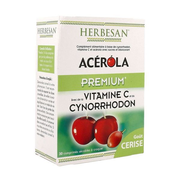 HERBESAN ACEROLA PREMIUM Comprimé à croquer, complément alimentaire riche en vitamine C, bt 30