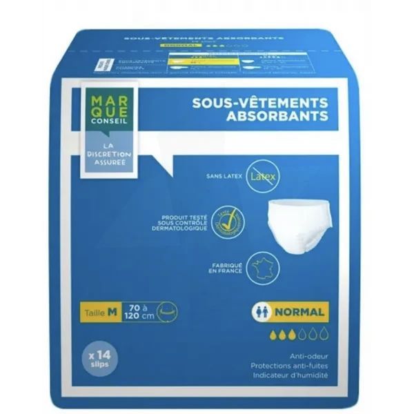MARQUE CONSEIL SOUS - VETEMENT ABSORBANT MAXI Slip absorbant jetable pour incontinence urinaire, adulte, extralarge, sac 14