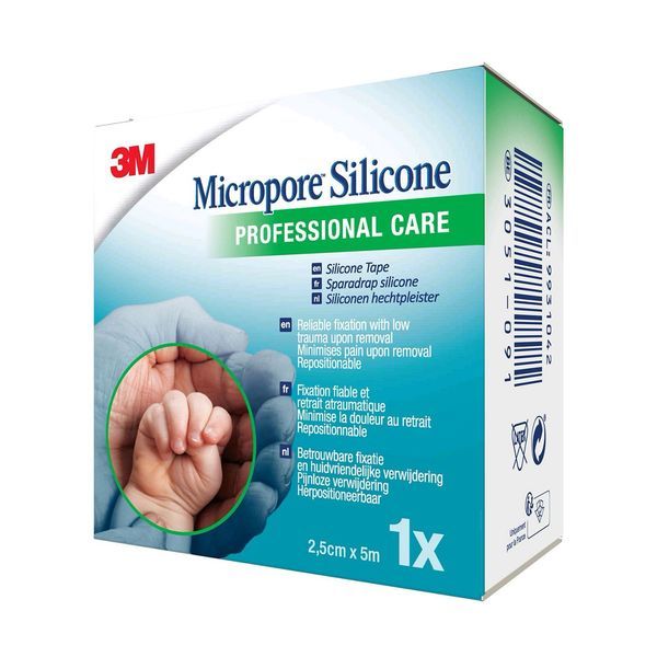MICROPORE SILICONE Sparadrap microporeux hypoallergénique, souple, sans latex, 5 m x 2,5 cm, bt 1