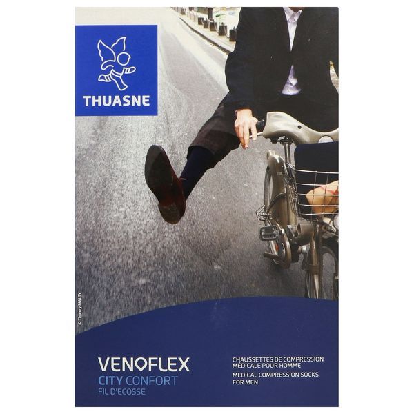 VENOFLEX 2 CITY CONFORT FIL D'ECOSSE Bas cuisse médical de compression classe 2, antiglisse, pour homme, noir, normal, taille 2, paire