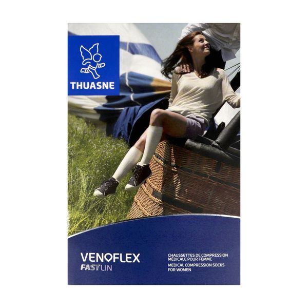 VENOFLEX 2 FAST LIN FEMME Chaussette médicale de compression classe 2, côtelée, pour femme, naturel, long, taille 3, paire