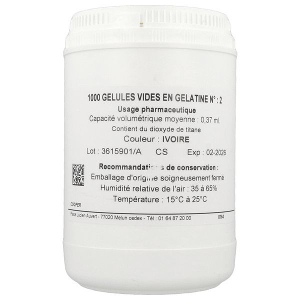 LGA Gélule vide opaque, ivoire, n° 2, contenance 0,37 ml, bt 1000