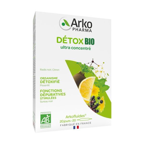 ARKOFLUIDES DETOX BIO Ampoule, complément alimentaire bio à base de plantes, bt 20