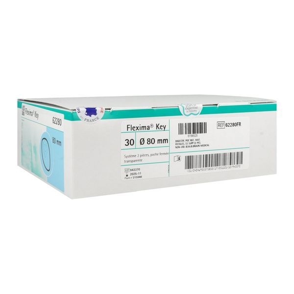 FLEXIMA KEY POCHE Poche fermée, système 2 pièces à couplage adhésif, transparente, diamètre 80 mm (ref. 62280FR), bt 30