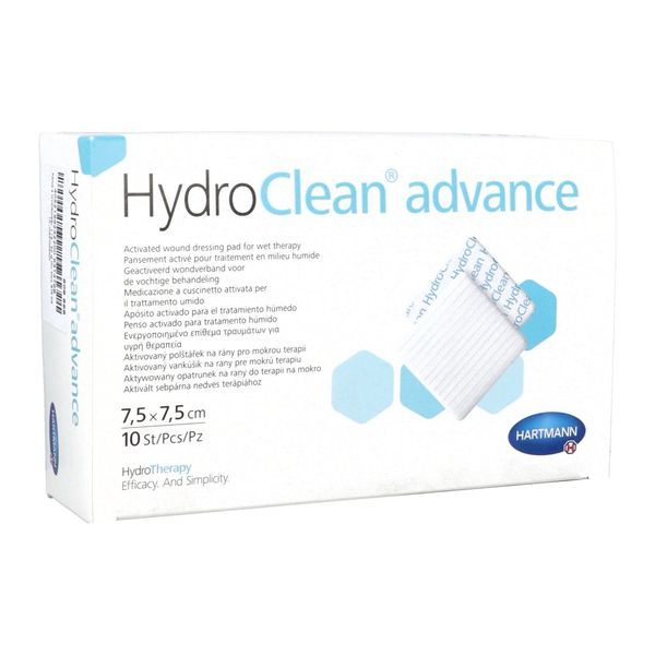 HYDROCLEAN ADVANCE Pansement hydrogel irrigoabsorbant, prêt à l'emploi, carré, 7,5 cm x 7,5 cm (ref. 6096682), bt 10