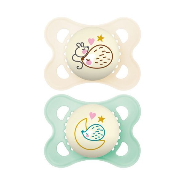 MAM ORIGINAL SUCETTE NUIT 2 - 6 MOIS Sucette anatomique de nuit, téterelle silicone, décorée, 1er âge, N° 11, bt 2