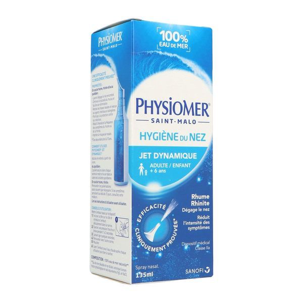 PHYSIOMER HYGIENE DU NEZ ADULTE ENFANT JET DYNAMIQUE Solution nasale isotonique d'eau de mer, fl 135 ml