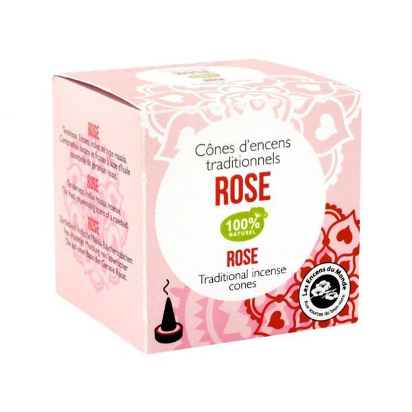 Aromandise Cones d'encens indien Rose - boite 12 cones + porte encens
