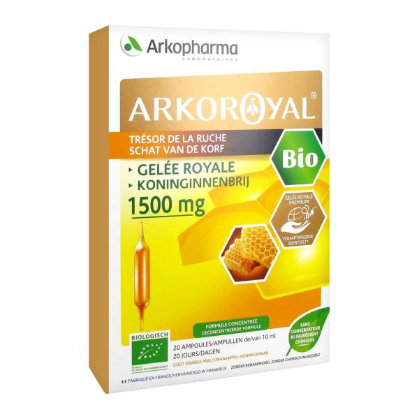 Arkoroyal Gelee Royale Bio 1500Mg Ampoule Boite 10 Ml 20