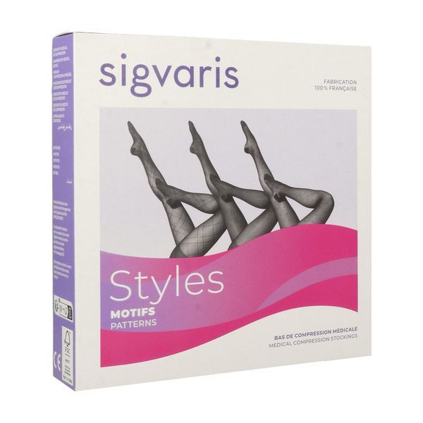 SIGVARIS 2 STYLES MOTIFS CARREAUX Bas cuisse médical de contention autofixant classe 2, pour femme, normal, Xlarge (ref. 316867), paire