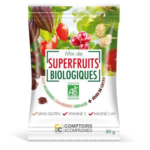 Comptoirs et Compagnies - Mix de superfruits + éclats de fèves de cacao torrefies BIO - 30 g