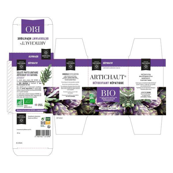 DAYANG SOLUTE PHYTO UNITAIRE BIO ARTICHAUT Ampoule, complément alimentaire bio à base d'artichaut, bt 20