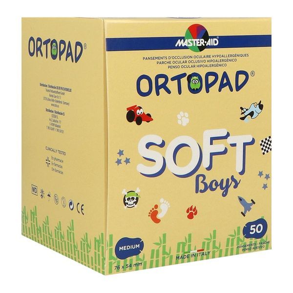 ORTOPAD SOFT BOYS MEDIUM Pansement orthoptique hypoallergénique, décoré, enfant de moins de 4 ans, bt 50
