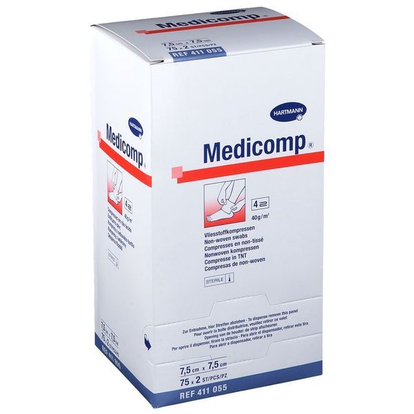 Medicomp Compresses Non Tissees Steriles (75 Sachets De 2 Compresses) 7,5*7,5 Cm 150