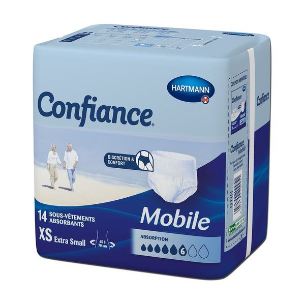 CONFIANCE MOBILE ABSORPTION 6 Slip absorbant jetable pour incontinence urinaire, adulte, Xsmall (ref. 915700), sac 14
