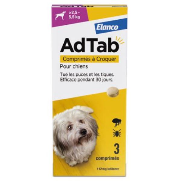 Adtab 112Mg Comprime A Croquer Pour Chiens (2,5-5,5Kg) Plaquette 3